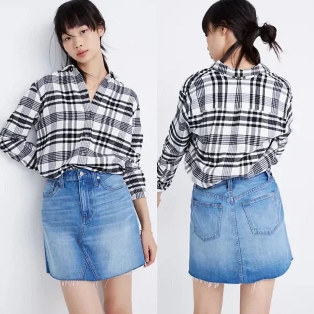Madewell Blue Rigid Denim A-Line High Waist Mini Skirt in Leandra Wash Size 27